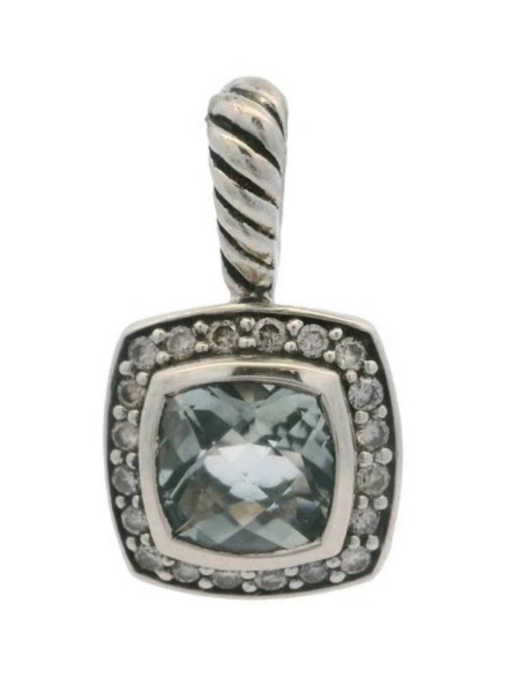 David Yurman Solid 925 Sterling Silver Petite Albion Prasiolite Diamond Pendant